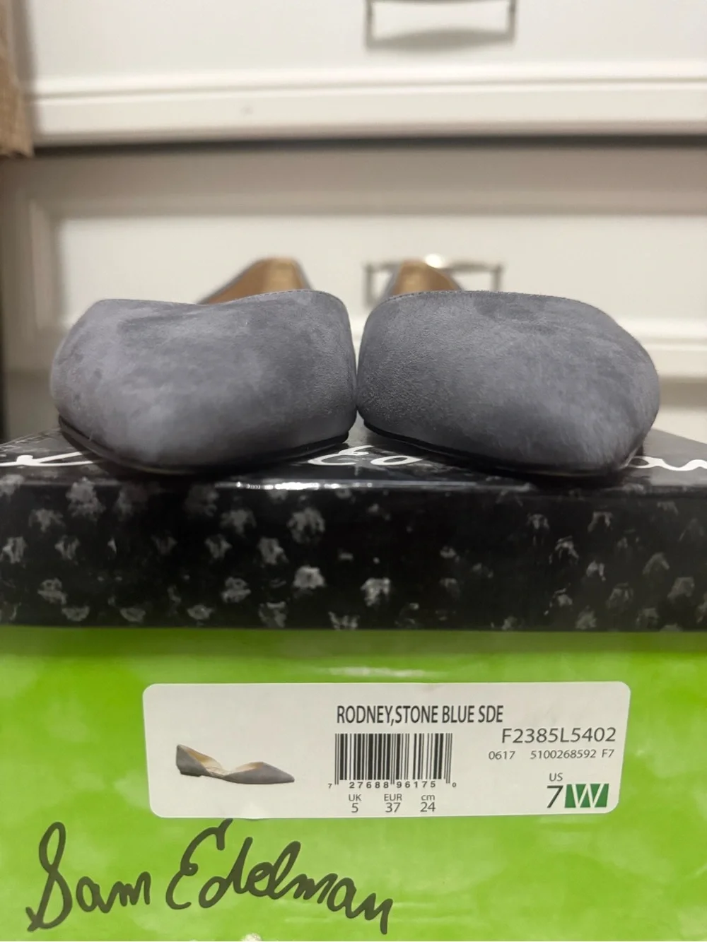 Sam Edelman Stone Blue/Gray Suede Pointed Toe Flats